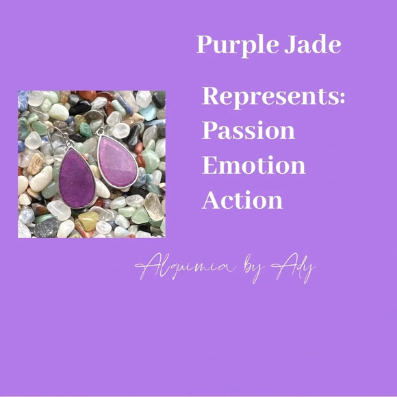 Purple jade silver cross statement dangle long bohemian earrings - Picture 2 of 3